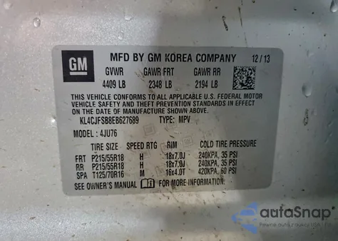 2014 Buick Encore Convenience z USA, uszkodzony, nr VIN KL4CJFSB8EB627689